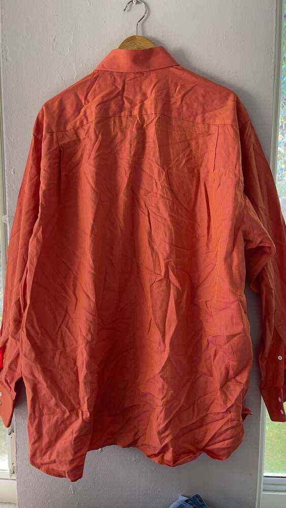 John Nordstrom Men's Red Orange Long Sleeve Button Down Shirt 100% Cotton 17-35 - Picture 6 of 6